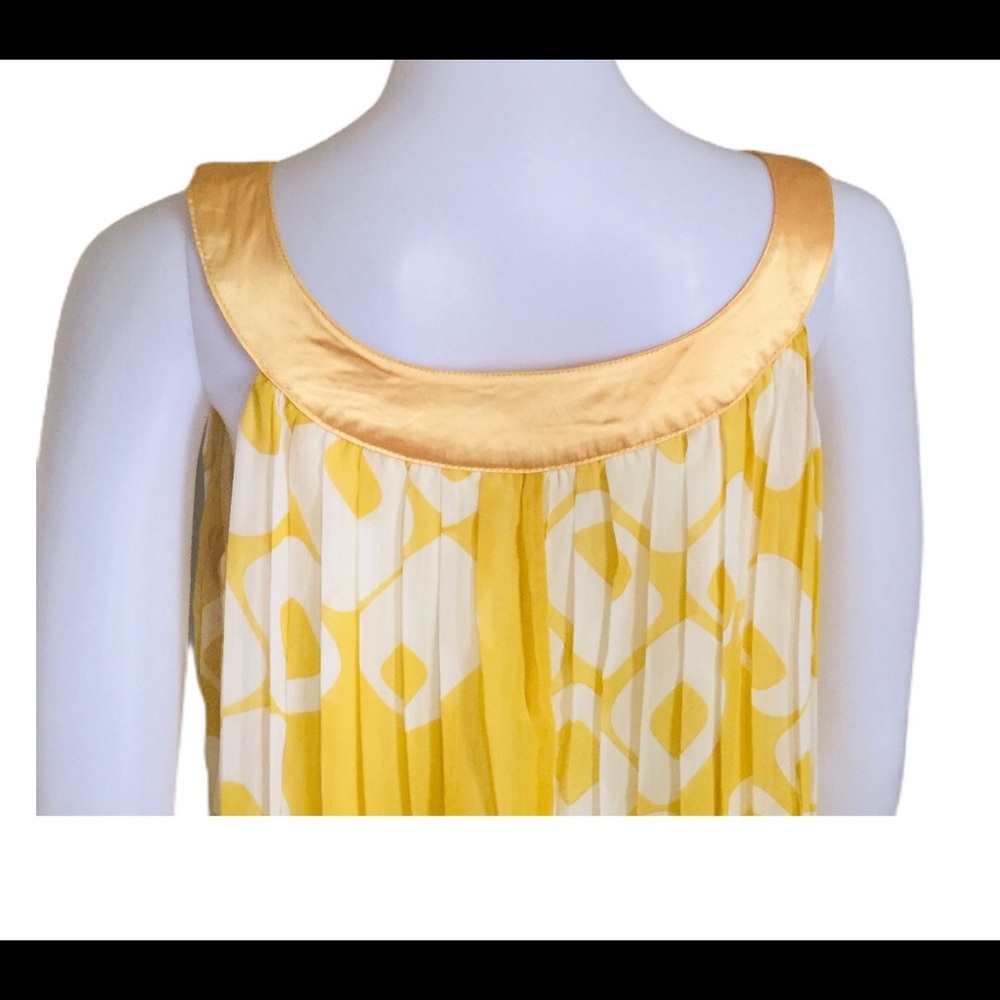 PINK MARTINI Mustard Yellow Swing Mini Dress Sheer Overlay Medium Boho - Picture 8 of 15